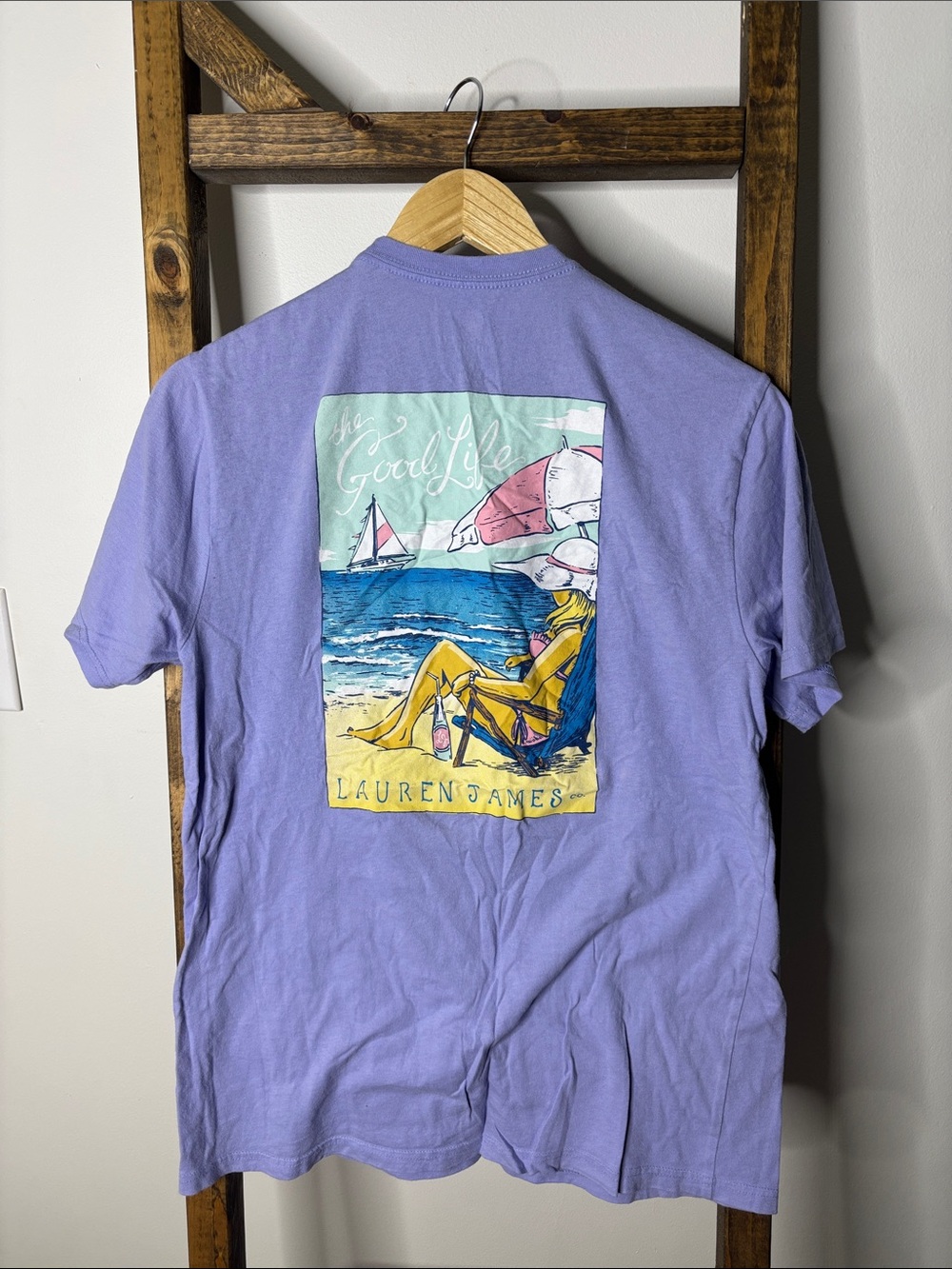 Lauren James Men's 'The Good Life' Lilac Graphic Tee Size XS